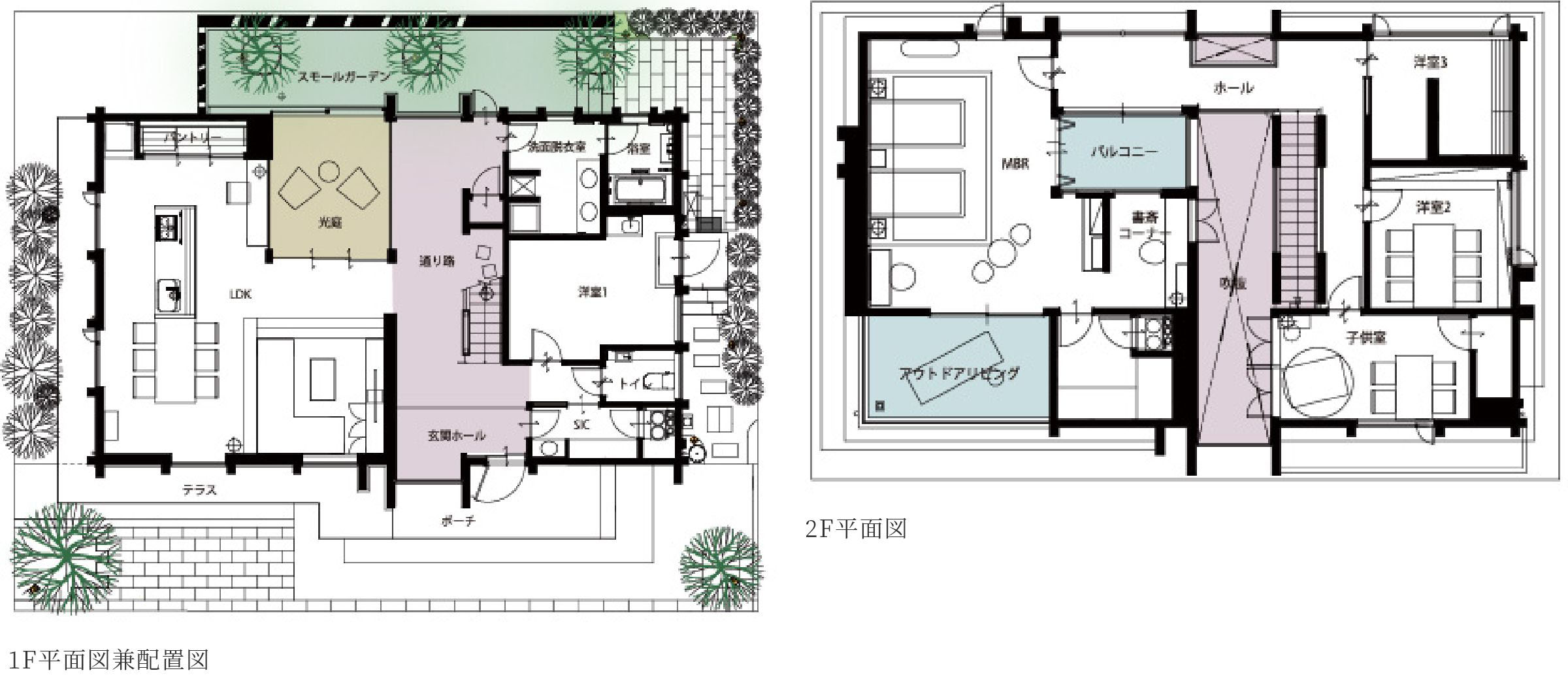 1F平面図兼配置図 2F平面図