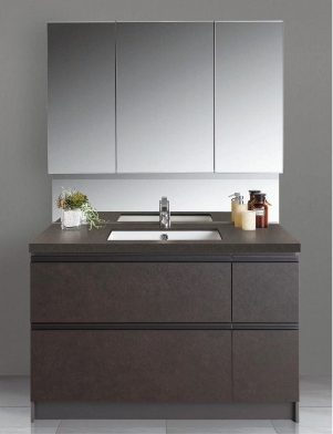 上質な素材とフォルムが創出するハイセンスな洗面化粧台。